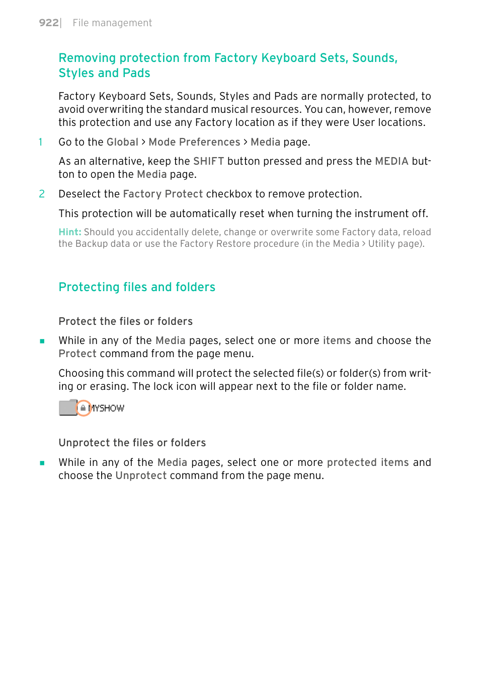 Protecting files and folders | KORG PA4X 76 User Manual | Page 926 / 1074