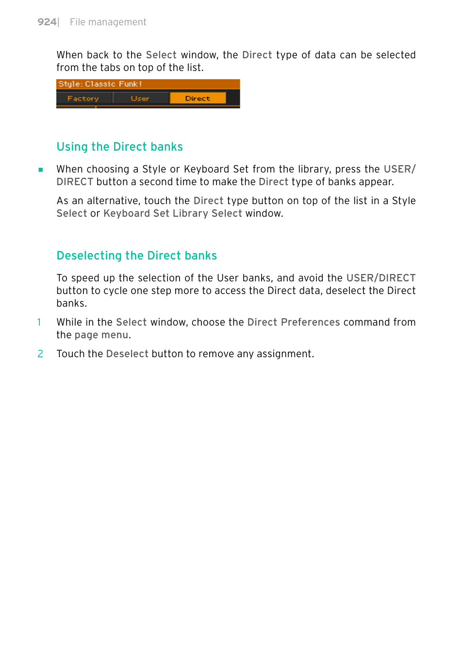 Using the direct banks, Deselecting the direct banks | KORG PA4X 76 User Manual | Page 928 / 1074