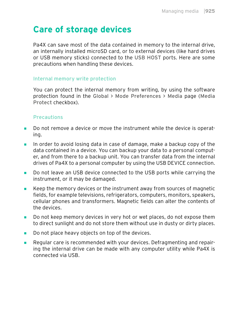 Care of storage devices, 925 care of storage devices | KORG PA4X 76 User Manual | Page 929 / 1074