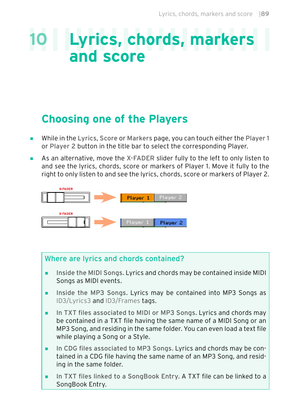 Lyrics, chords, markers and score, Choosing one of the players, 10 lyrics, chords, markers and score | KORG PA4X 76 User Manual | Page 93 / 1074