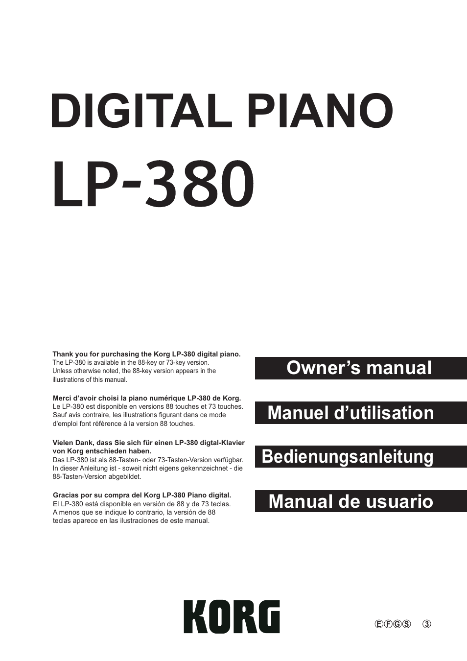 KORG LP-380-73 User Manual | 71 pages