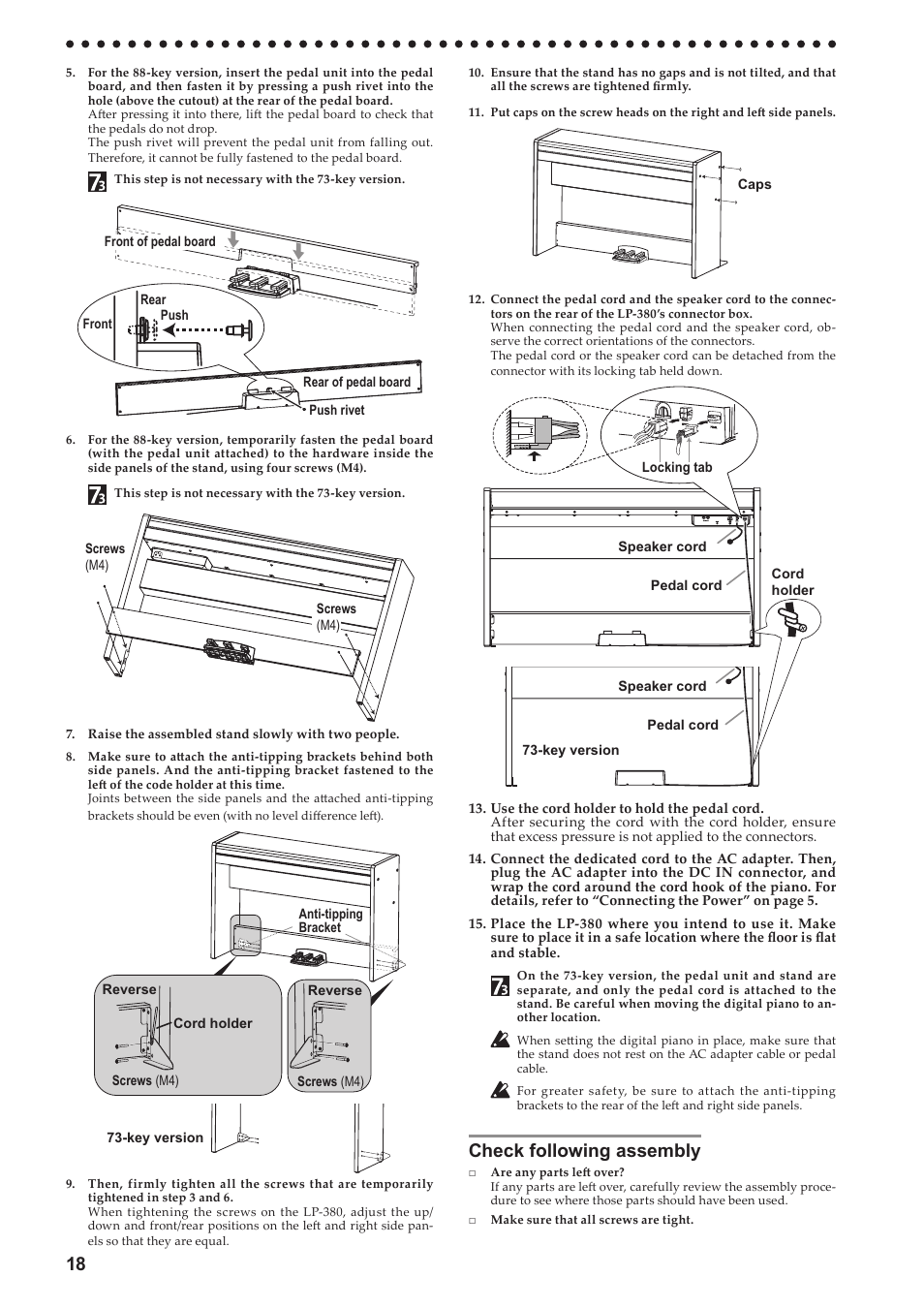 Check following assembly | KORG LP-380-73 User Manual | Page 18 / 71