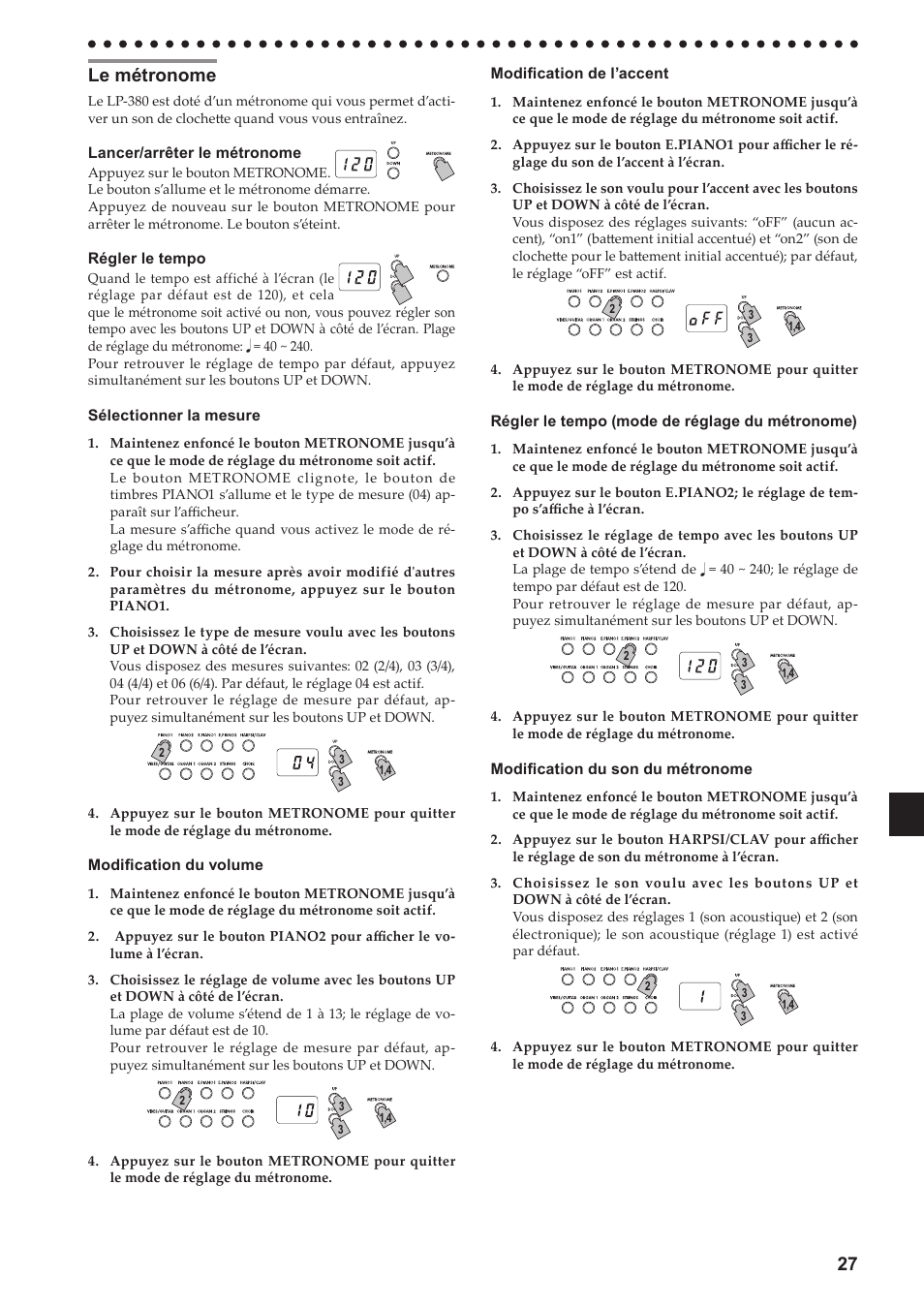 Le métronome | KORG LP-380-73 User Manual | Page 27 / 71