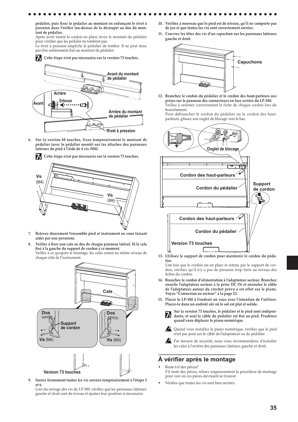 À vérifier après le montage | KORG LP-380-73 User Manual | Page 35 / 71