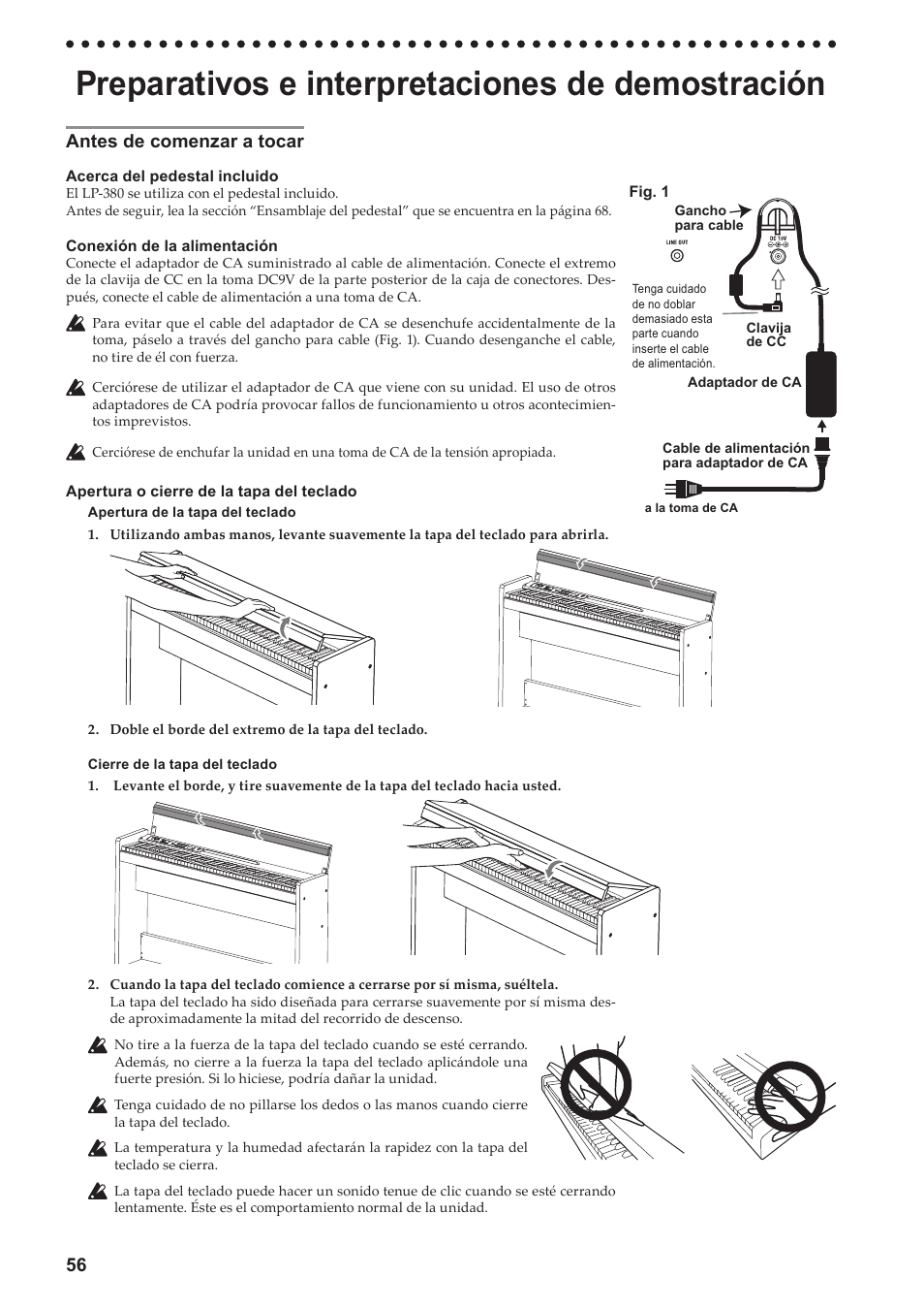 Preparativos e interpretaciones de demostración, Antes de comenzar a tocar, Preparativos e interpretaciones | De demostración, 56 antes de comenzar a tocar | KORG LP-380-73 User Manual | Page 56 / 71