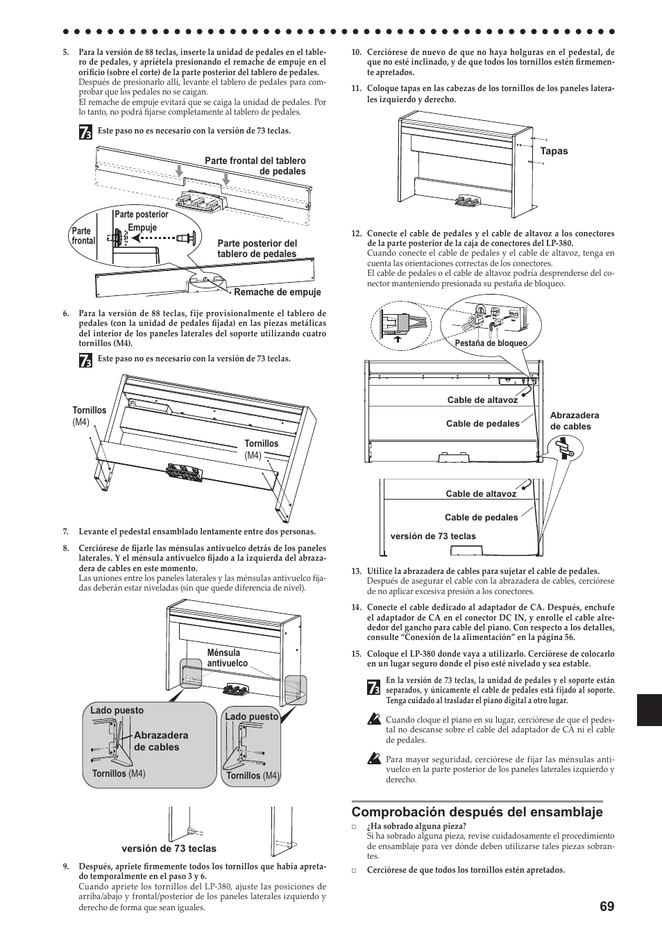 Comprobación después del ensamblaje | KORG LP-380-73 User Manual | Page 69 / 71