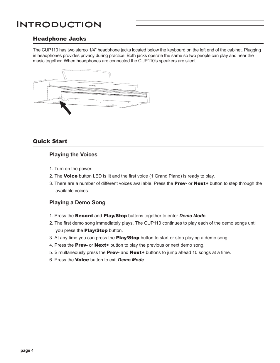 Quick start, Introduction | Kurzweil CUP110 User Manual | Page 10 / 26