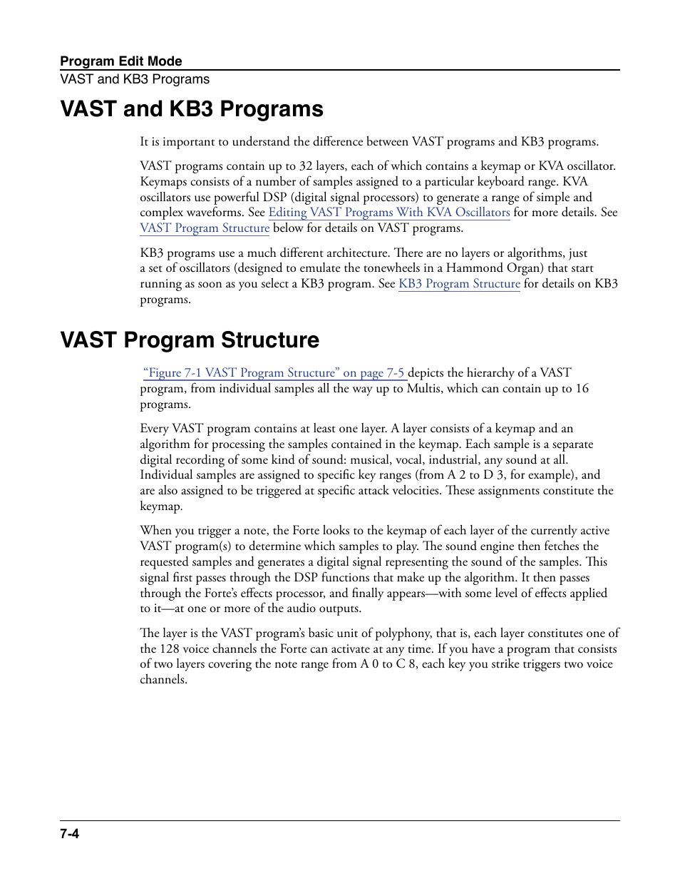 Vast and kb3 programs, Vast program structure, Vast and kb3 programs -4 | Vast program structure -4 | Kurzweil Forte User Manual | Page 101 / 388