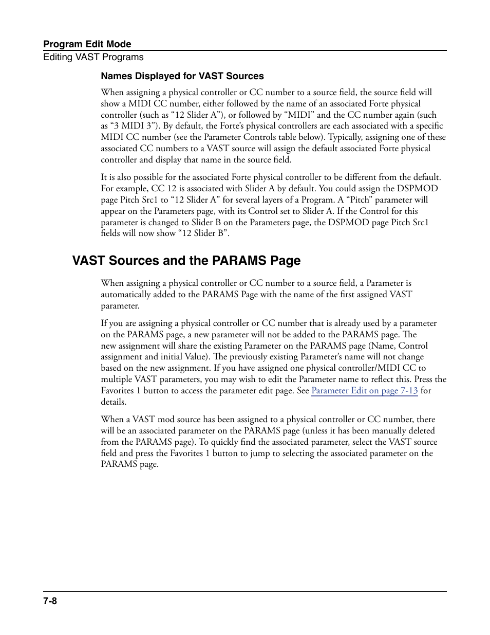 Names displayed for vast sources, Names displayed for vast sources -8, Vast sources and the params page | Kurzweil Forte User Manual | Page 105 / 388