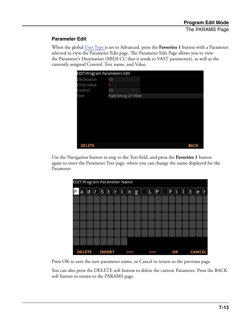 Parameter edit, Parameter edit -13 | Kurzweil Forte User Manual | Page 110 / 388