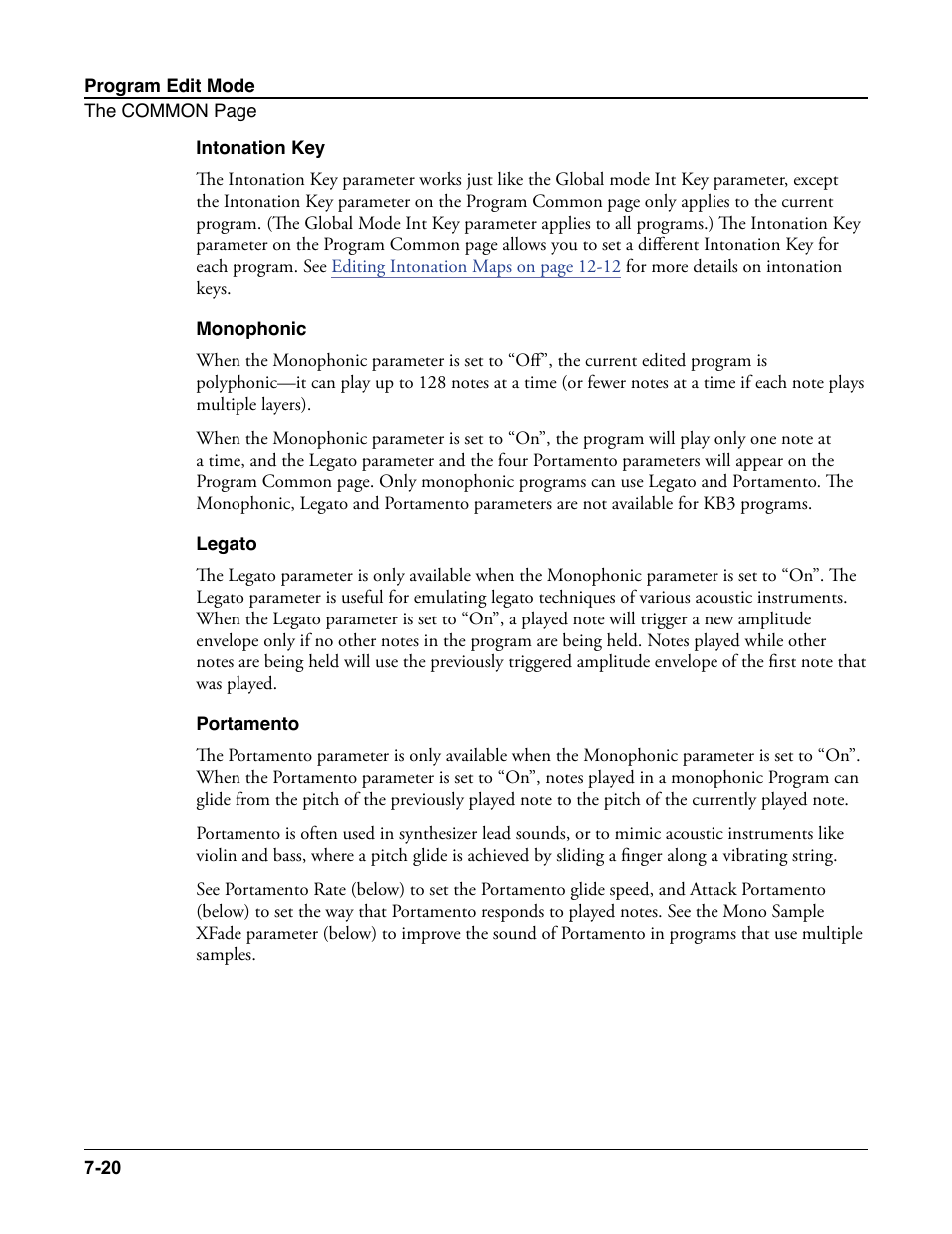 Intonation key, Monophonic, Legato | Portamento | Kurzweil Forte User Manual | Page 117 / 388