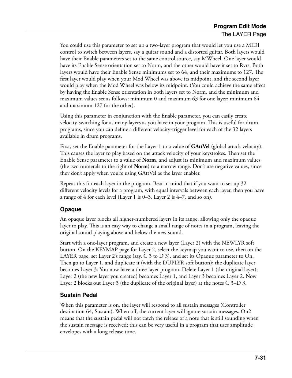 Opaque, Sustain pedal, Opaque -31 sustain pedal -31 | Kurzweil Forte User Manual | Page 128 / 388