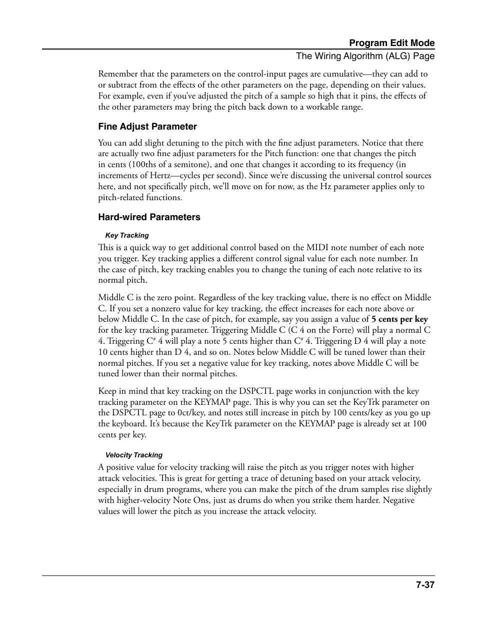 Fine adjust parameter, Hard-wired parameters | Kurzweil Forte User Manual | Page 134 / 388