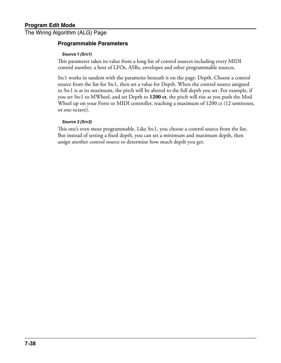 Programmable parameters, Programmable parameters -38 | Kurzweil Forte User Manual | Page 135 / 388
