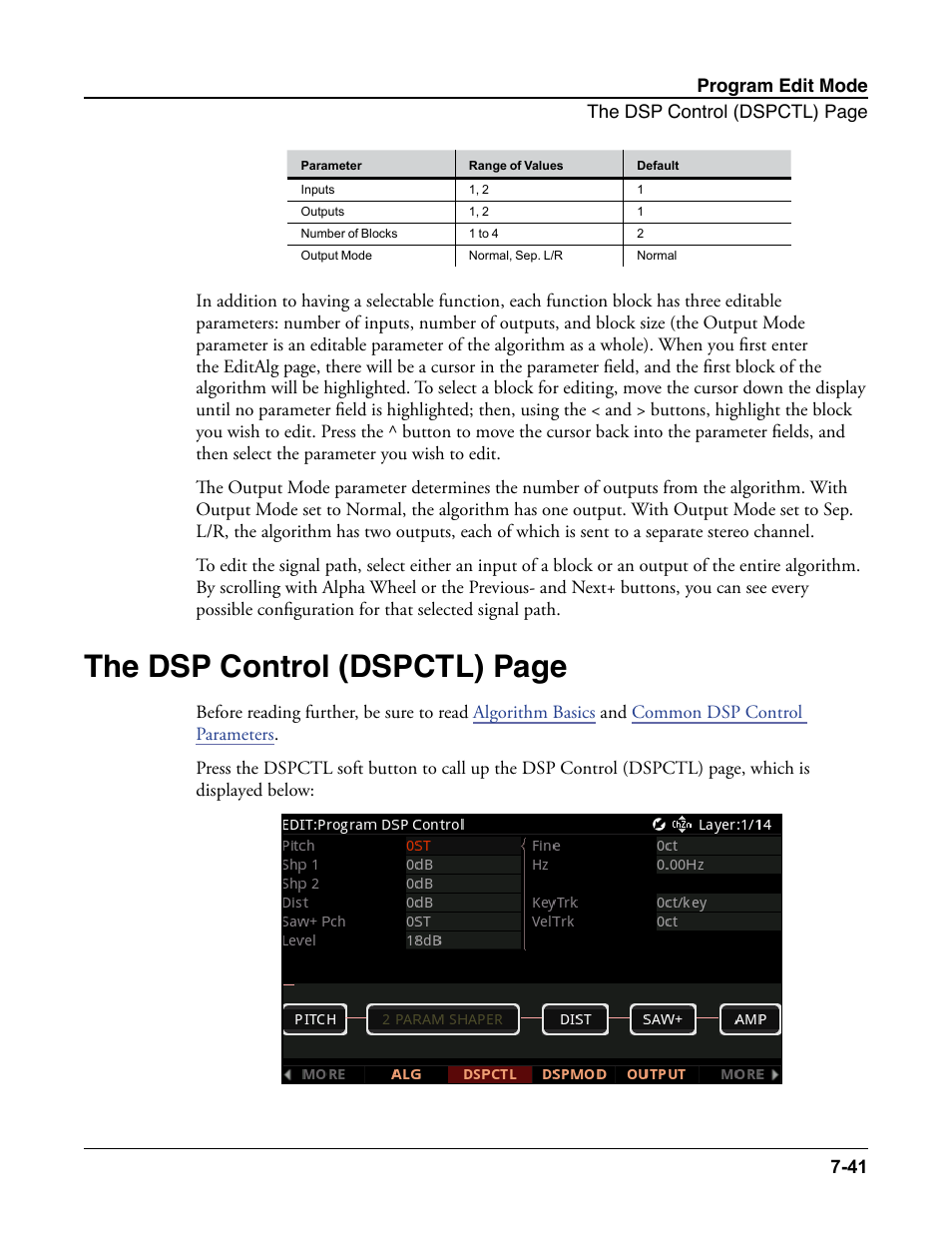Found in, The dsp control (dspctl) page | Kurzweil Forte User Manual | Page 138 / 388