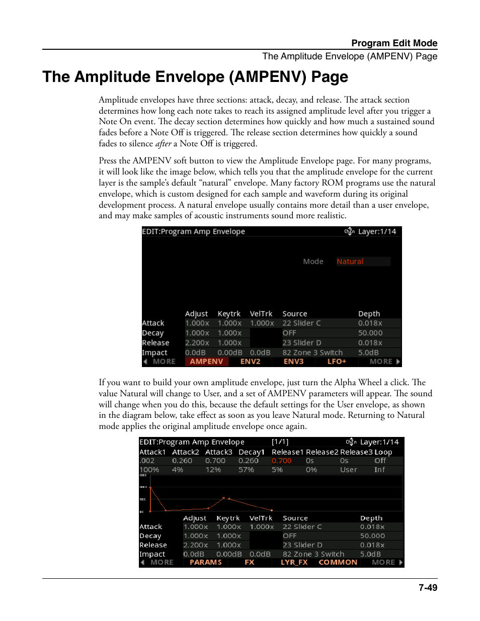 The amplitude envelope (ampenv) page | Kurzweil Forte User Manual | Page 146 / 388