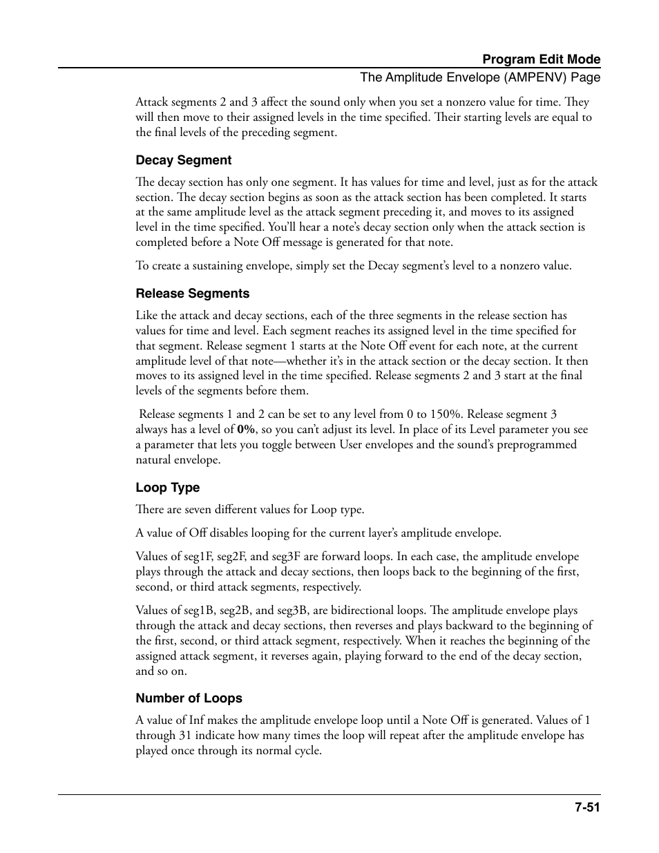 Decay segment, Release segments, Loop type | Number of loops | Kurzweil Forte User Manual | Page 148 / 388