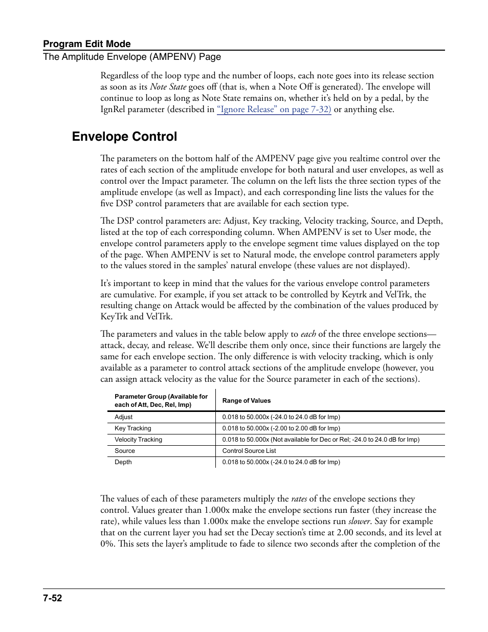 Envelope control, Envelope control -52 | Kurzweil Forte User Manual | Page 149 / 388