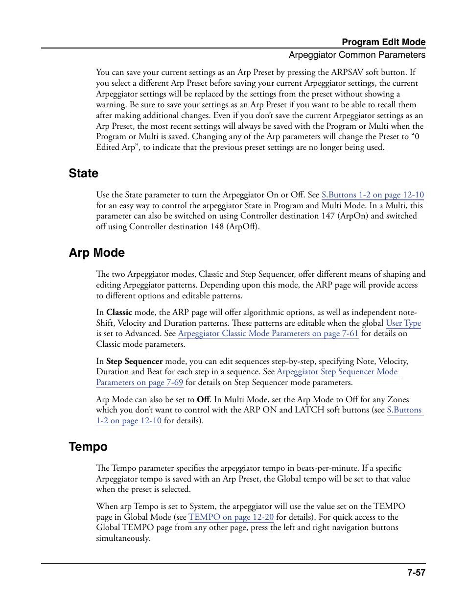 State, Arp mode, Tempo | State -57 arp mode -57 tempo -57 | Kurzweil Forte User Manual | Page 154 / 388