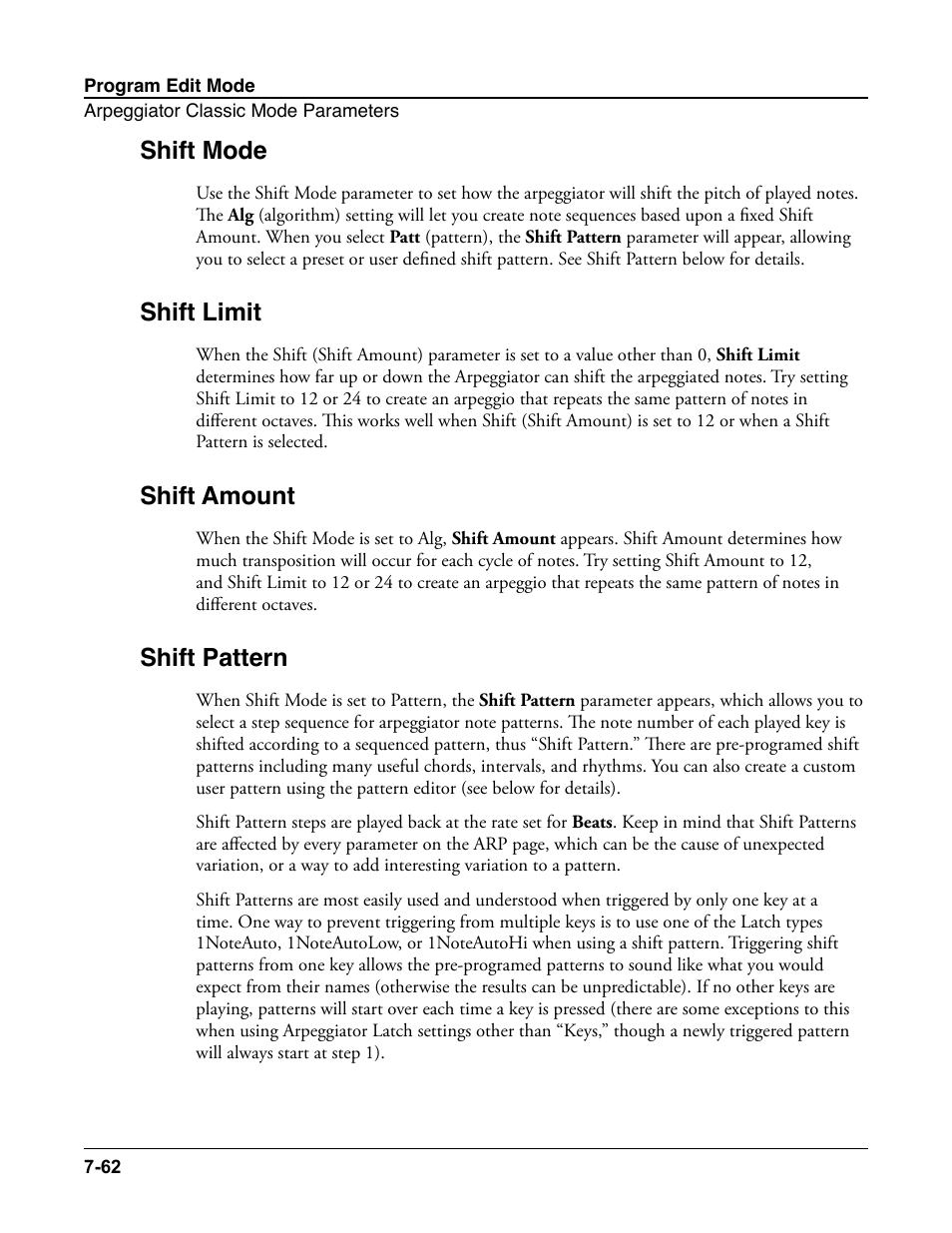 Shift mode, Shift limit, Shift amount | Shift pattern | Kurzweil Forte User Manual | Page 159 / 388