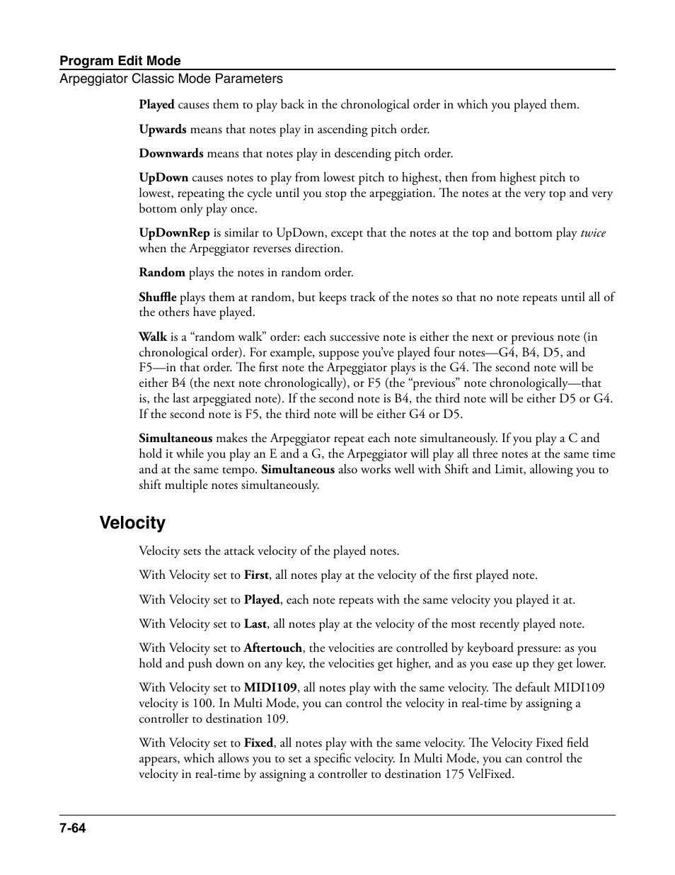 Velocity, Velocity -64 | Kurzweil Forte User Manual | Page 161 / 388