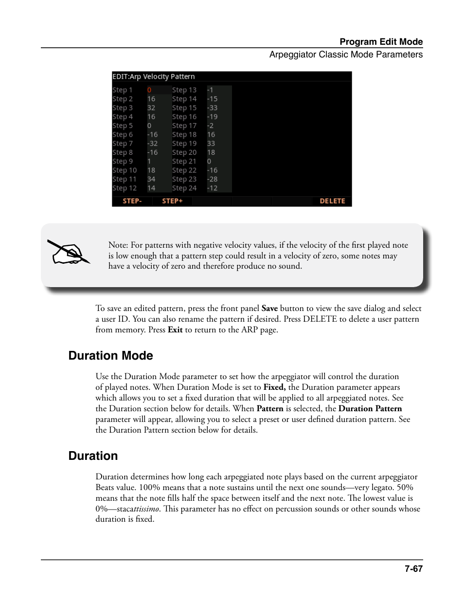Duration mode, Duration, Duration mode -67 duration -67 | Kurzweil Forte User Manual | Page 164 / 388