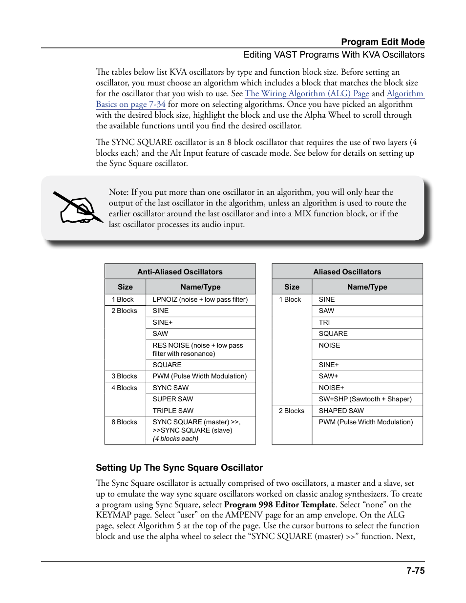Setting up the sync square oscillator, Setting up the sync square oscillator -75 | Kurzweil Forte User Manual | Page 172 / 388
