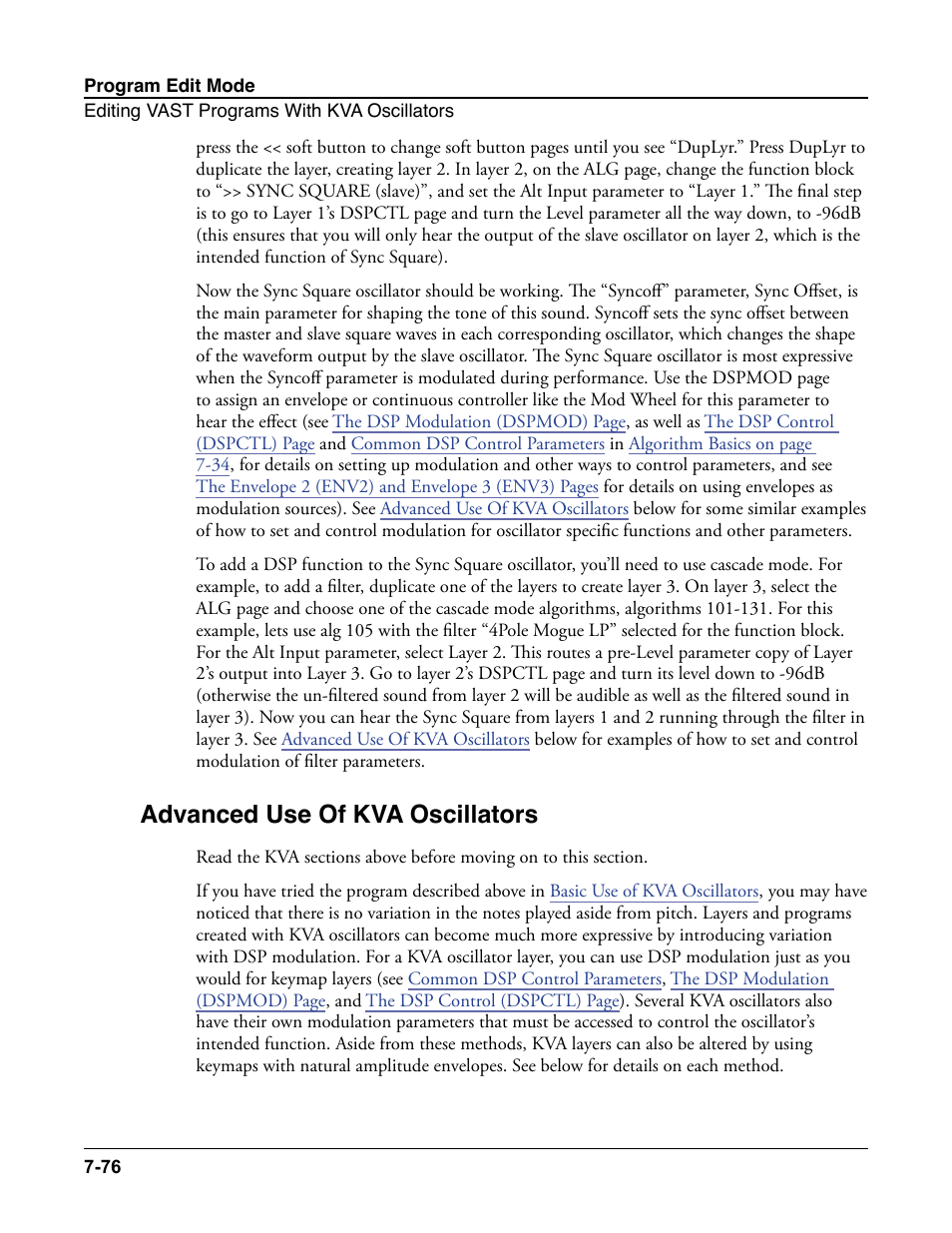 Advanced use of kva oscillators, Advanced use of kva oscillators -76, Ead on to the | See belo | Kurzweil Forte User Manual | Page 173 / 388