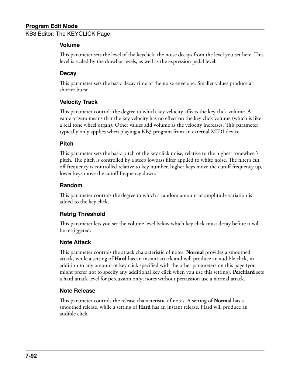 Volume, Decay, Velocity track | Pitch, Random, Retrig threshold, Note attack, Note release | Kurzweil Forte User Manual | Page 189 / 388