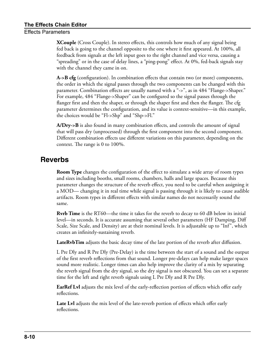Reverbs, Reverbs -10 | Kurzweil Forte User Manual | Page 204 / 388