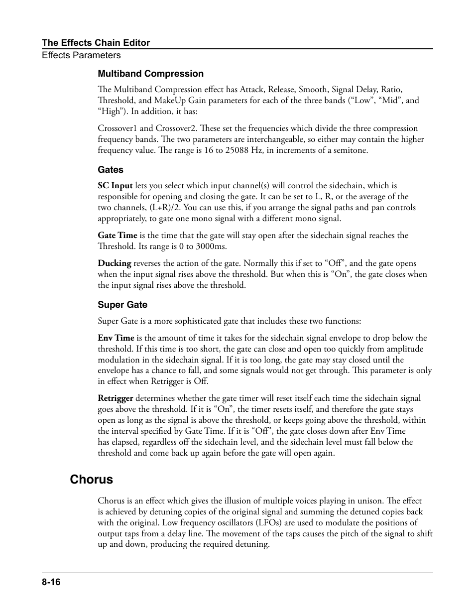 Multiband compression, Gates, Super gate | Chorus, Multiband compression -16 gates -16 super gate -16, Chorus -16 | Kurzweil Forte User Manual | Page 210 / 388