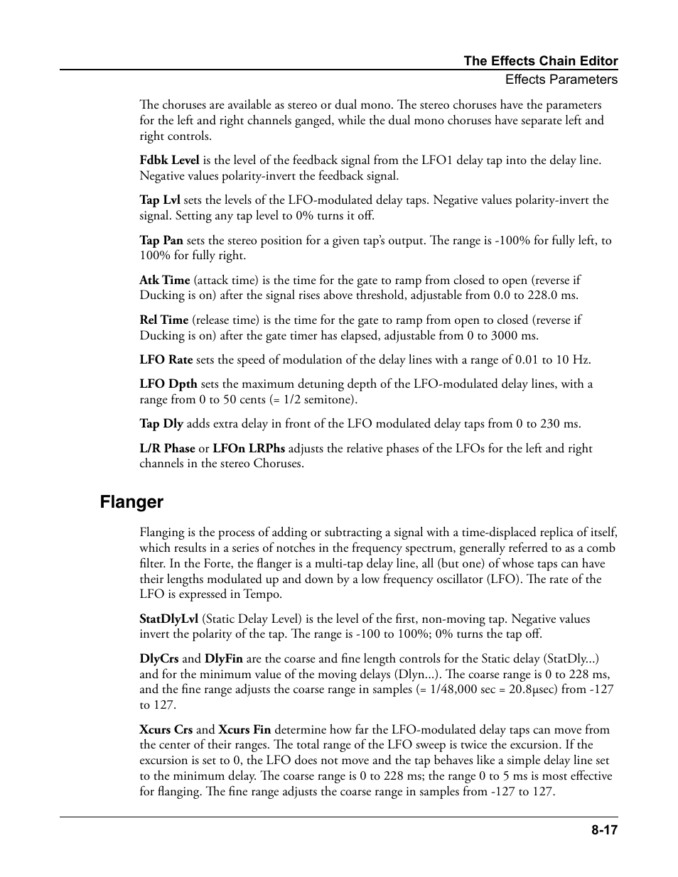 Flanger, Flanger -17 | Kurzweil Forte User Manual | Page 211 / 388