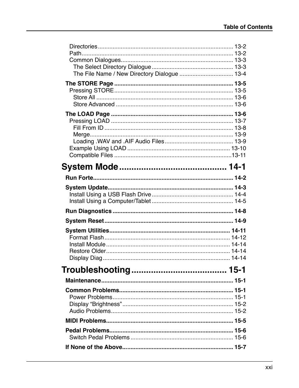 System mode -1, Troubleshooting -1 | Kurzweil Forte User Manual | Page 22 / 388