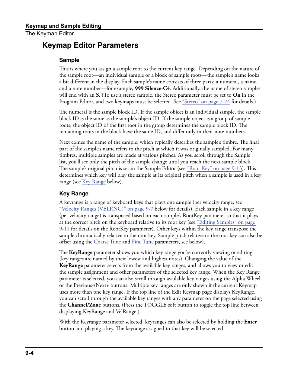 Keymap editor parameters, Sample, Key range | Keymap editor parameters -4, Sample -4 key range -4 | Kurzweil Forte User Manual | Page 224 / 388