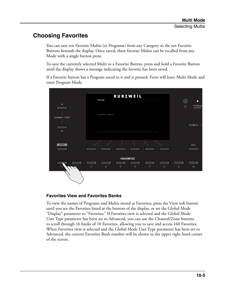 Choosing favorites, Favorites view and favorites banks, Choosing favorites -5 | Favorites view and favorites banks -5 | Kurzweil Forte User Manual | Page 240 / 388