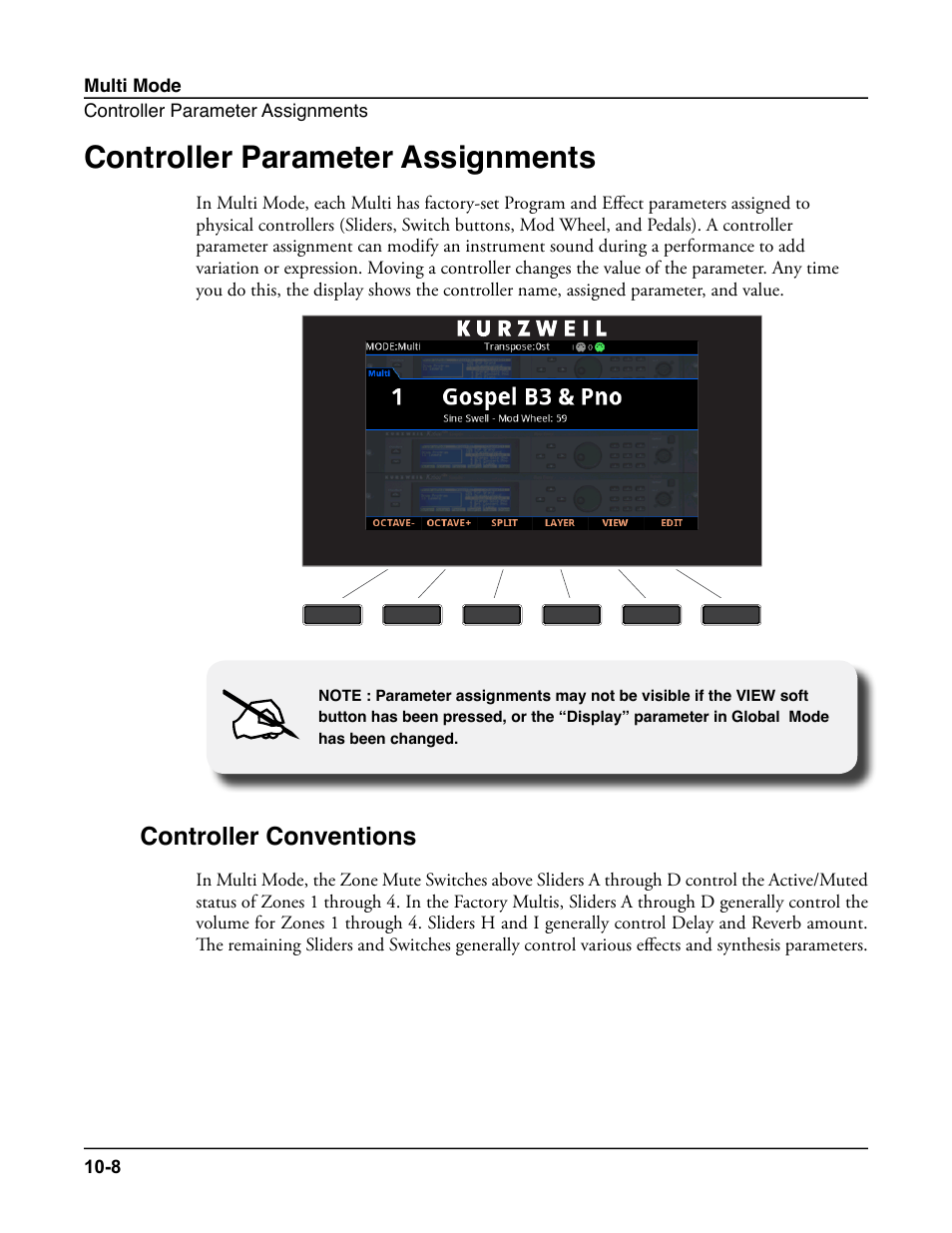 Controller parameter assignments, Controller conventions, Controller parameter assignments -8 | Controller conventions -8 | Kurzweil Forte User Manual | Page 243 / 388