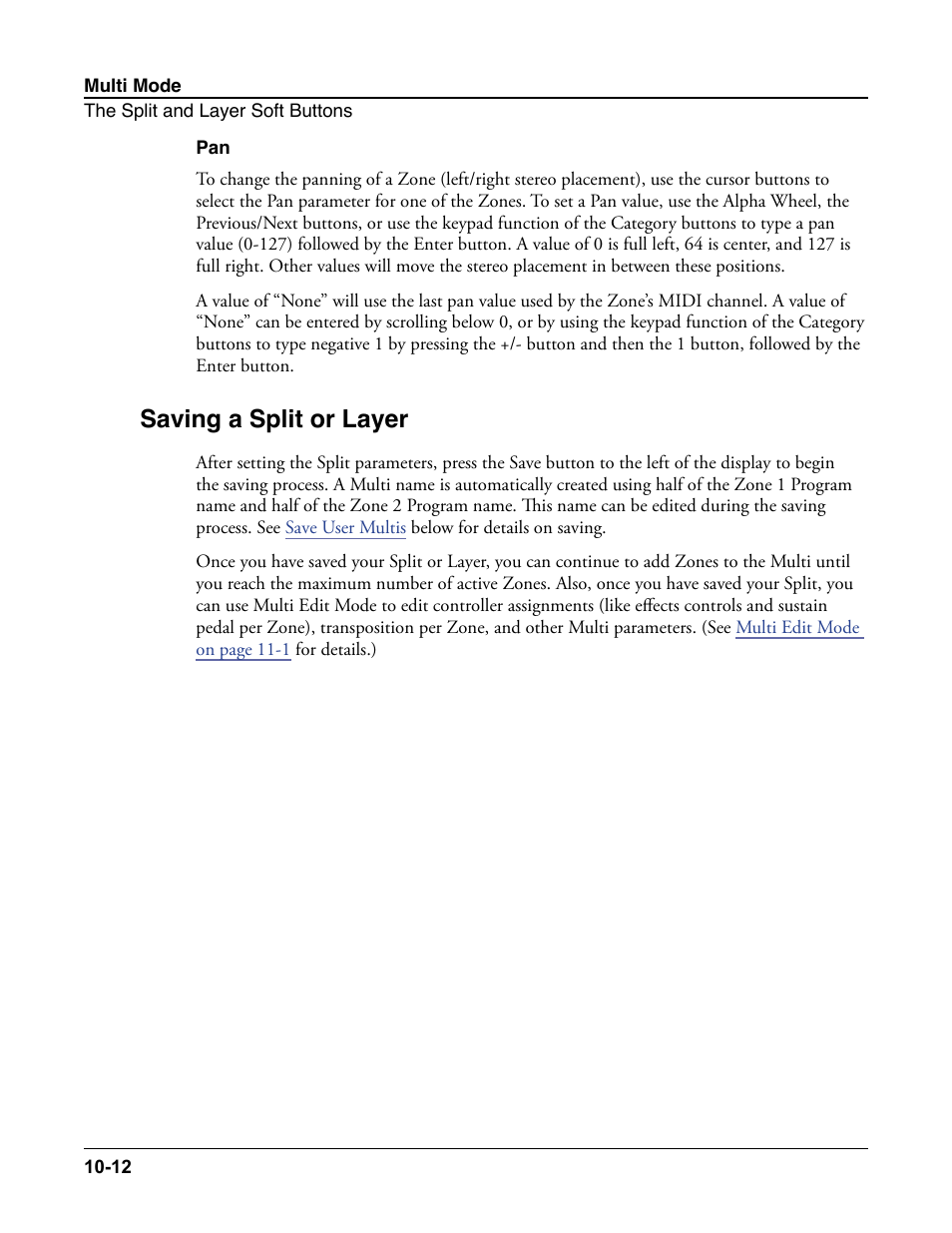 Saving a split or layer, Pan -12, Saving a split or layer -12 | Kurzweil Forte User Manual | Page 247 / 388