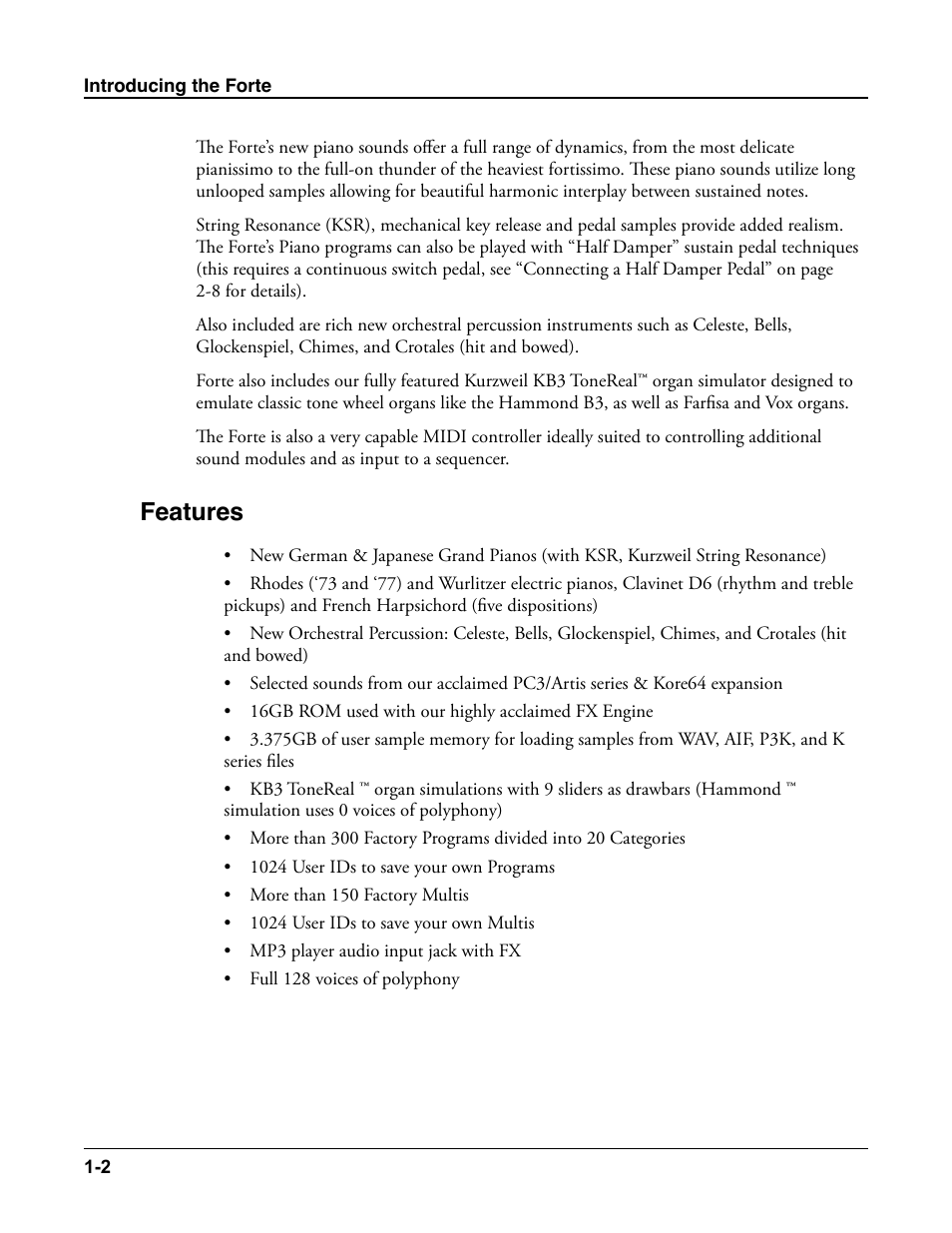 Features, Features -2 | Kurzweil Forte User Manual | Page 25 / 388