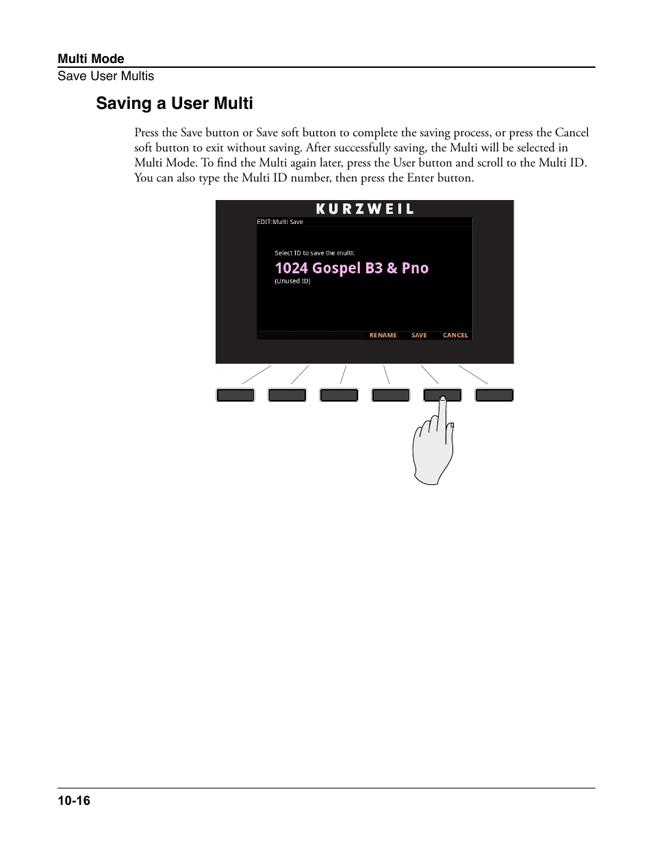 Saving a user multi, Saving a user multi -16, Ulti on | Kurzweil Forte User Manual | Page 251 / 388