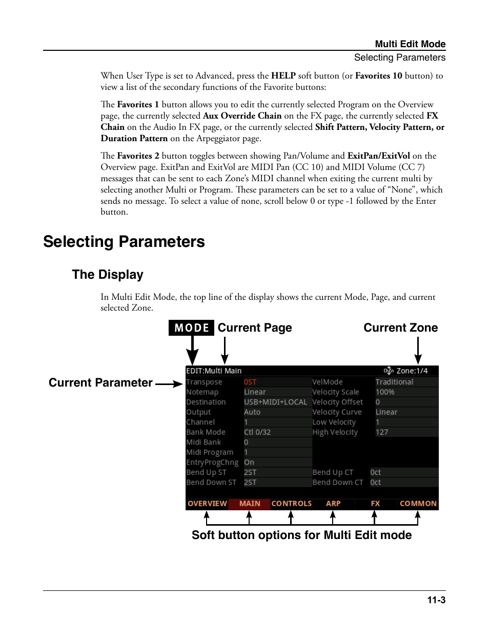 Selecting parameters, The display, Selecting parameters -3 | The display -3 | Kurzweil Forte User Manual | Page 254 / 388
