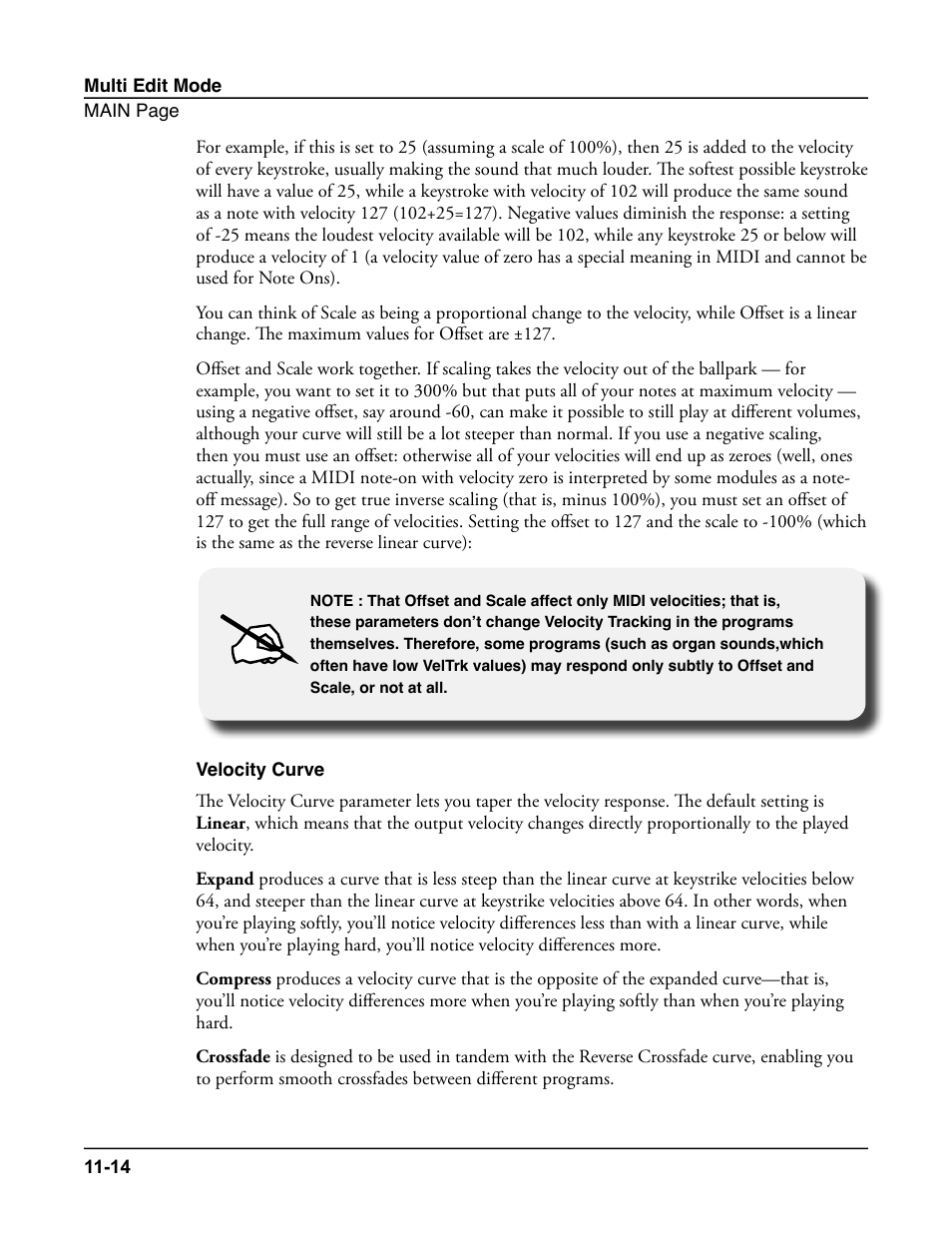 Velocity curve, Velocity curve -14 | Kurzweil Forte User Manual | Page 265 / 388