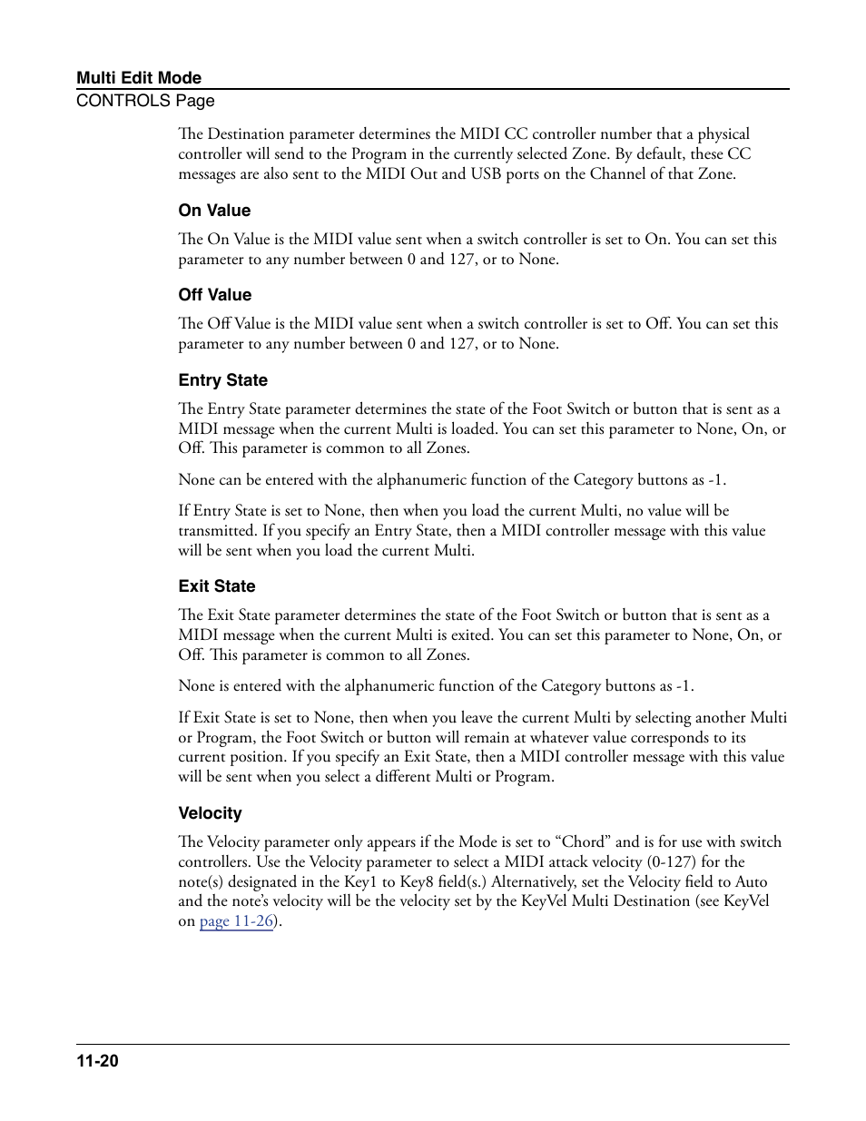 On value, Off value, Entry state | Exit state, Velocity | Kurzweil Forte User Manual | Page 271 / 388