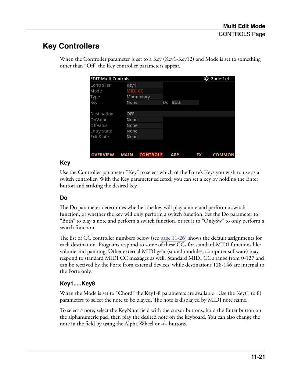 Key controllers, Key1.....key8, Key controllers -21 | Key -21 do -21 key1.....key8 -21 | Kurzweil Forte User Manual | Page 272 / 388