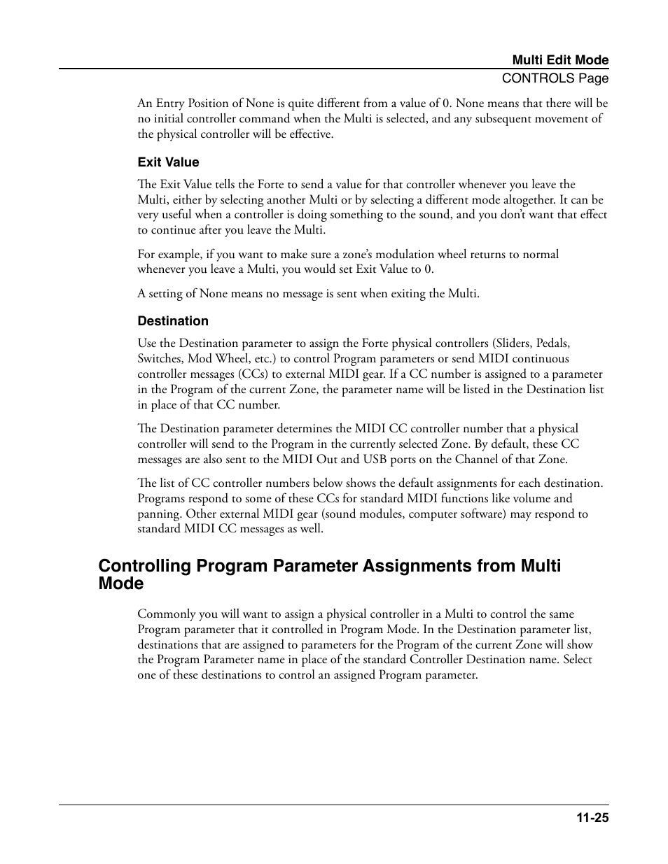 Exit value, Destination, Exit value -25 destination -25 | Kurzweil Forte User Manual | Page 276 / 388