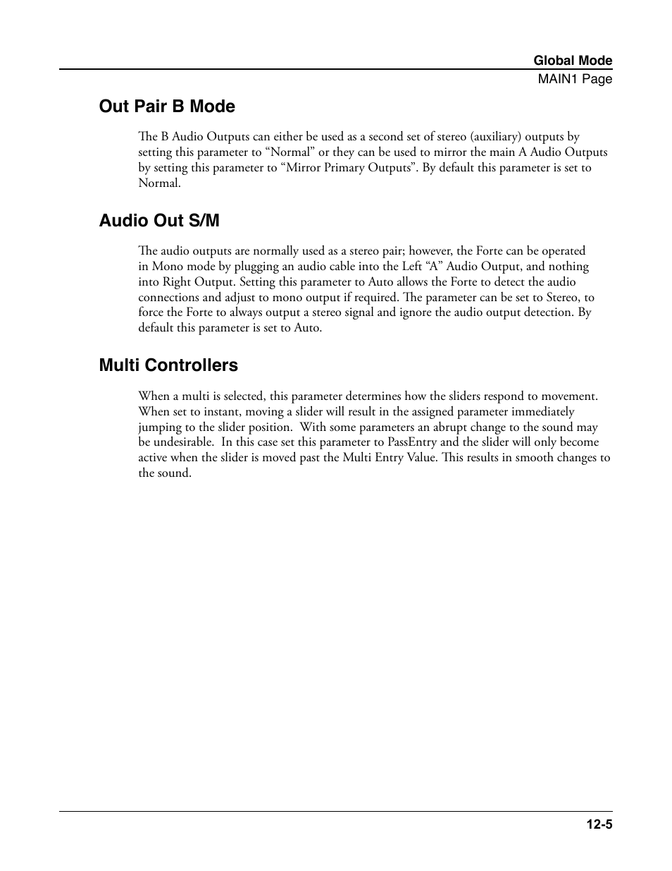 Out pair b mode, Audio out s/m, Multi controllers | Kurzweil Forte User Manual | Page 295 / 388