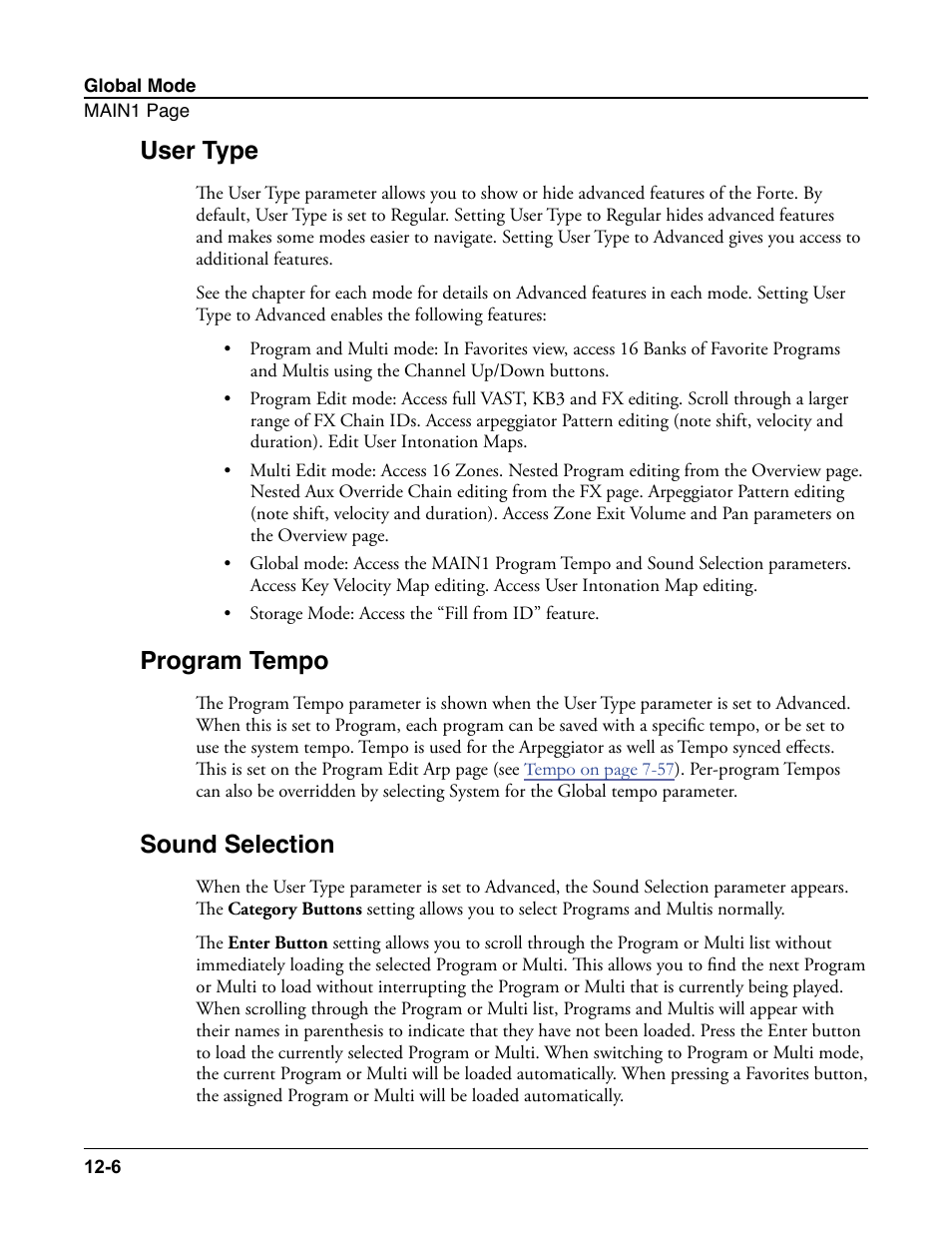 User type, Program tempo, Sound selection | User type -6 program tempo -6 sound selection -6, Is set to a, In the g, When the global, For details, E editable when the global, For details) | Kurzweil Forte User Manual | Page 296 / 388