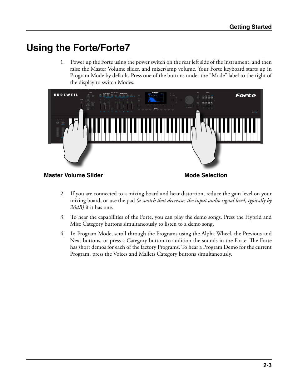Using the forte/forte7, Using the forte/forte7 -3 | Kurzweil Forte User Manual | Page 30 / 388