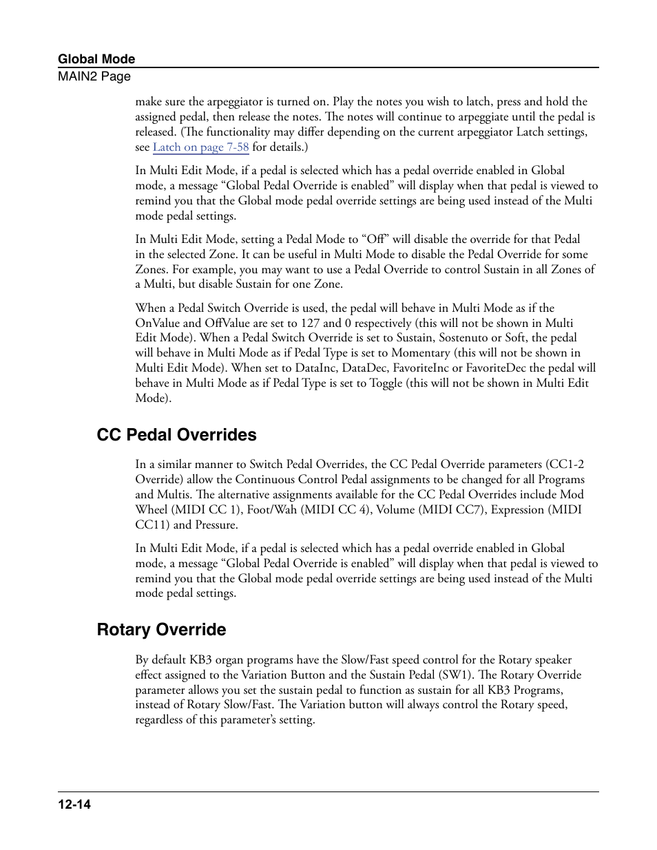 Cc pedal overrides, Rotary override, Cc pedal overrides -14 rotary override -14 | Kurzweil Forte User Manual | Page 304 / 388