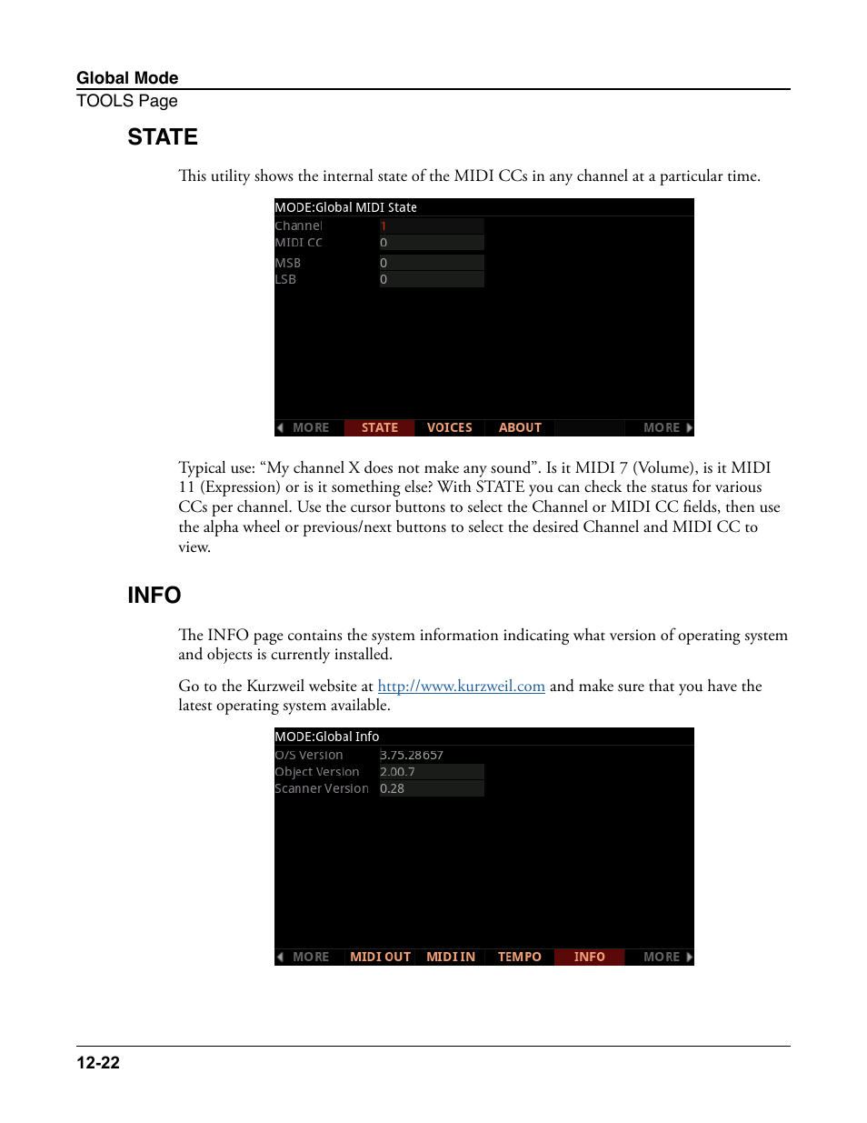 State, Info, State -22 info -22 | Kurzweil Forte User Manual | Page 312 / 388