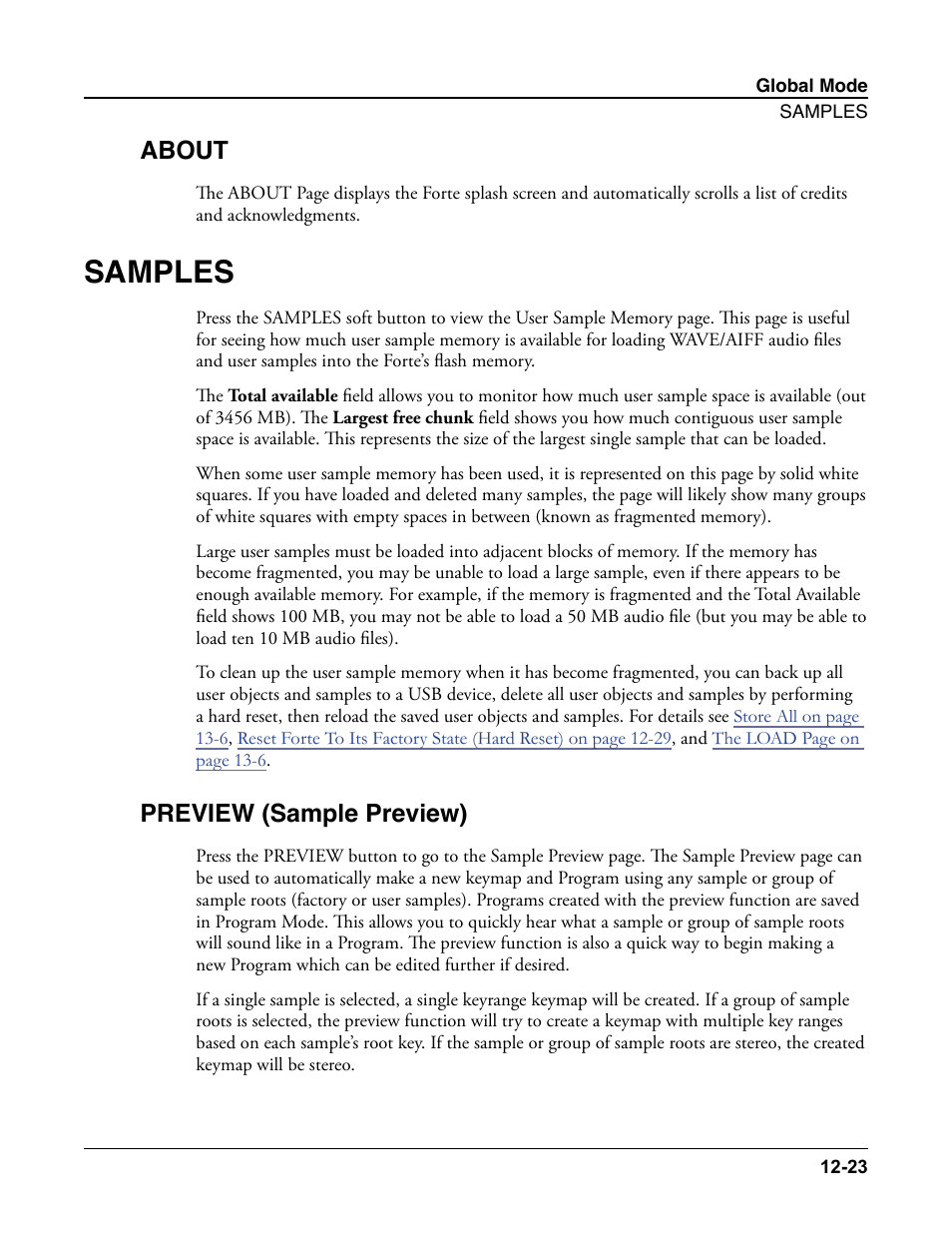 About, Samples, Preview (sample preview) | About -23, Samples -23, Preview (sample preview) -23 | Kurzweil Forte User Manual | Page 313 / 388